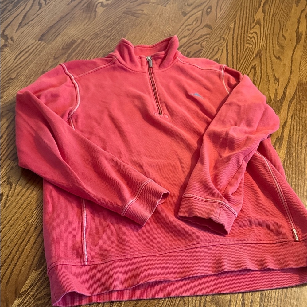 Tommy Bahama Coral/soft Red Pullover with blue logo - Relax series